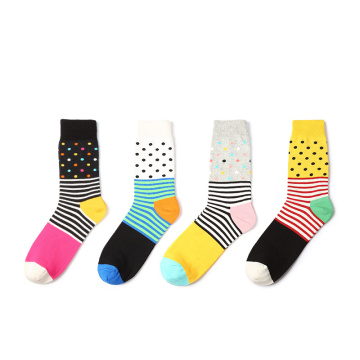 Design à points rayés mignon coton mode coloré femme drôle femme personnalisée en gros chaussettes heureuses